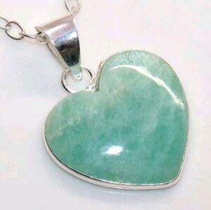 Amazonite Heart-Shaped Gemstone 925 Sterling Silver Handmade Necklace